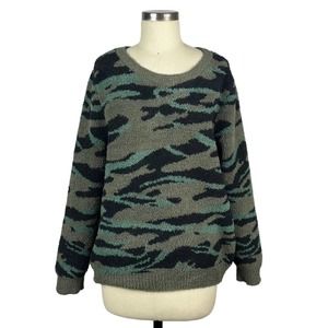BAREFOOT DREAMS Green Camouflage Print Pullover Knit Sweatshirt Size XL Women's